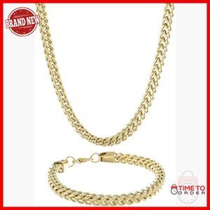 Stainless Steel Foxtail Chain Necklace Bracelet Set Men's Jewelry Lobster Clasp